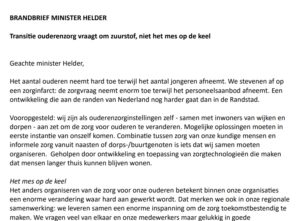 Brandbrief Minister Helder